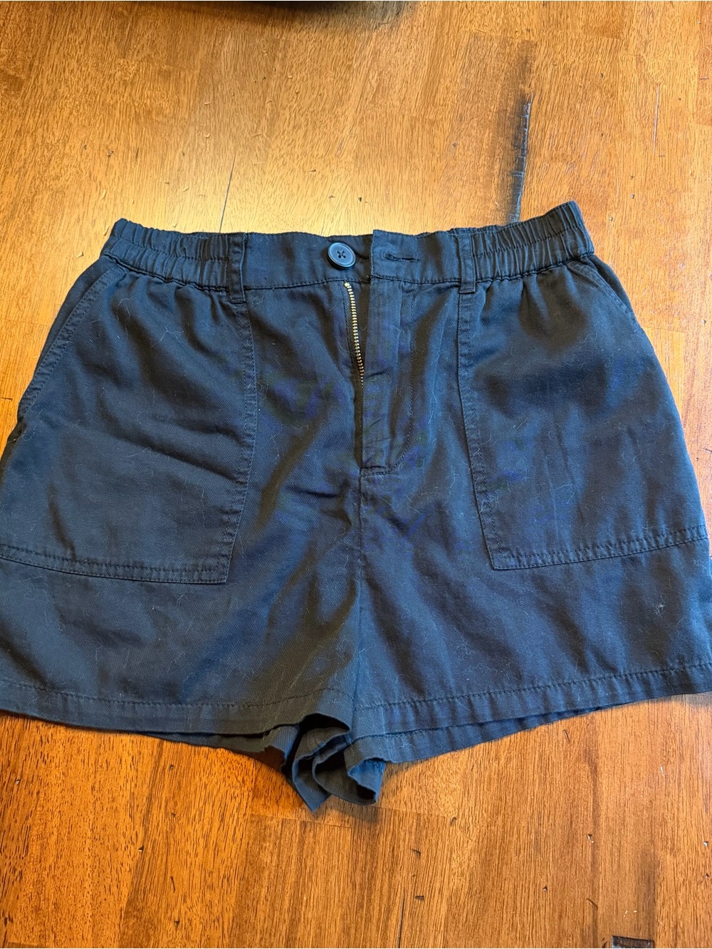BP Black 4 inch Cotton Elastic Waist Black Utility Shorts- Like New - Picture 2 of 8